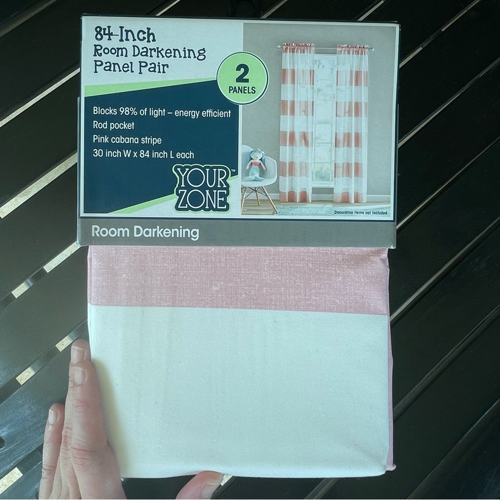 Pink and White Room Darkening Curtain Panel Pair 84 in 2 Panels.